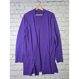 Eileen Fisher Woman Purple Open Cardigan Sweater 100% Merino Wool Size 1X